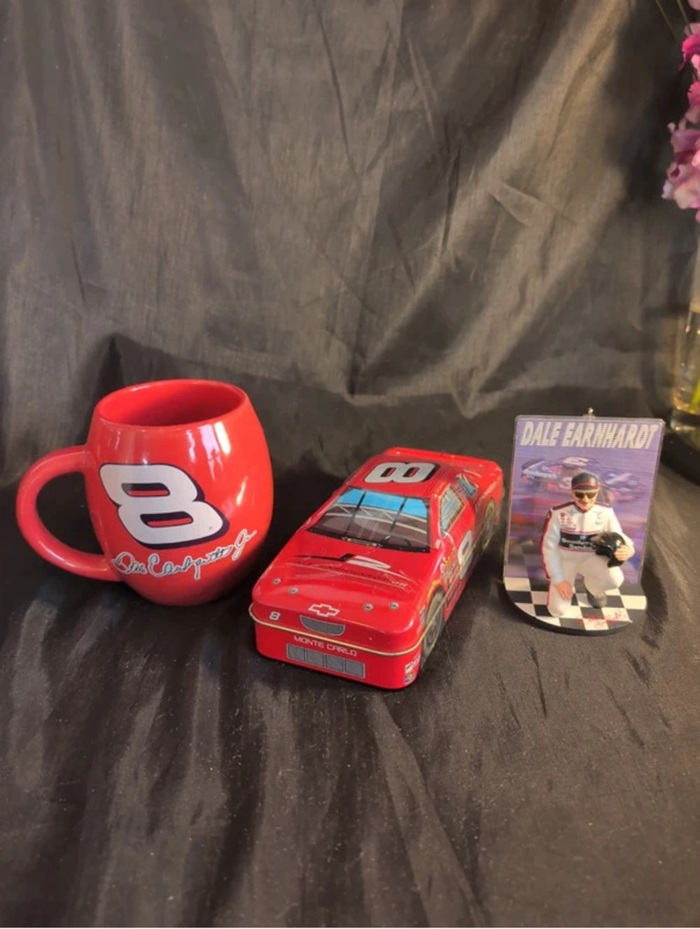 Lot of Dale Earnhardt mug race car tin and figurine